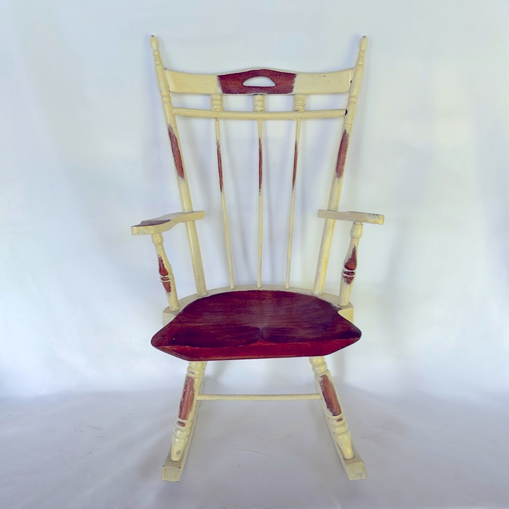 VINTAGE 2001 ETHAN ALLEN FRENCH COUNTRY Wooden Rocking Chair in Cream and Brown - Picture 2 of 10